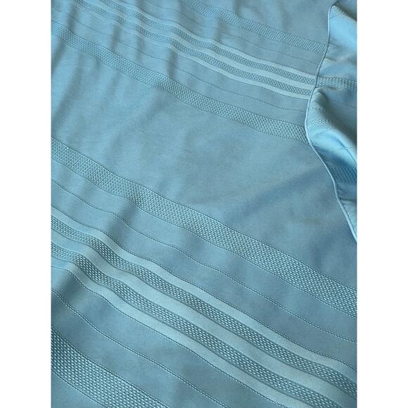 Vintage Sky Blue Woven Damask Tablecloth Rectangular Striped 1980s Fabric Craft - Picture 3 of 13